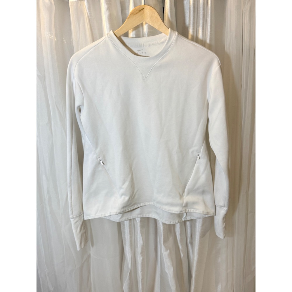 Nike Dri-FIT Sweatshirt Womens Small White Thumbhole Zip Pocket Pullover